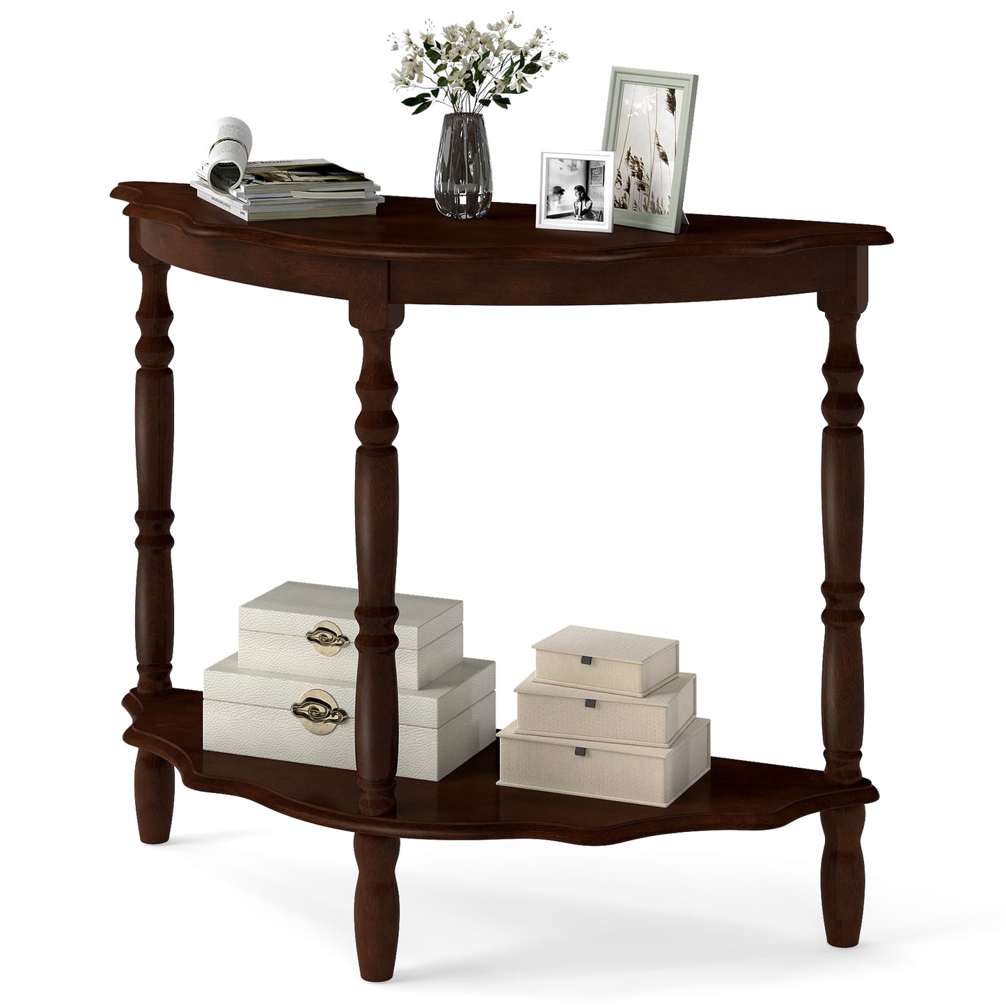 42 Inch Half Moon Console Table With Shelf, Espresso Console Tables at Gallery Canada