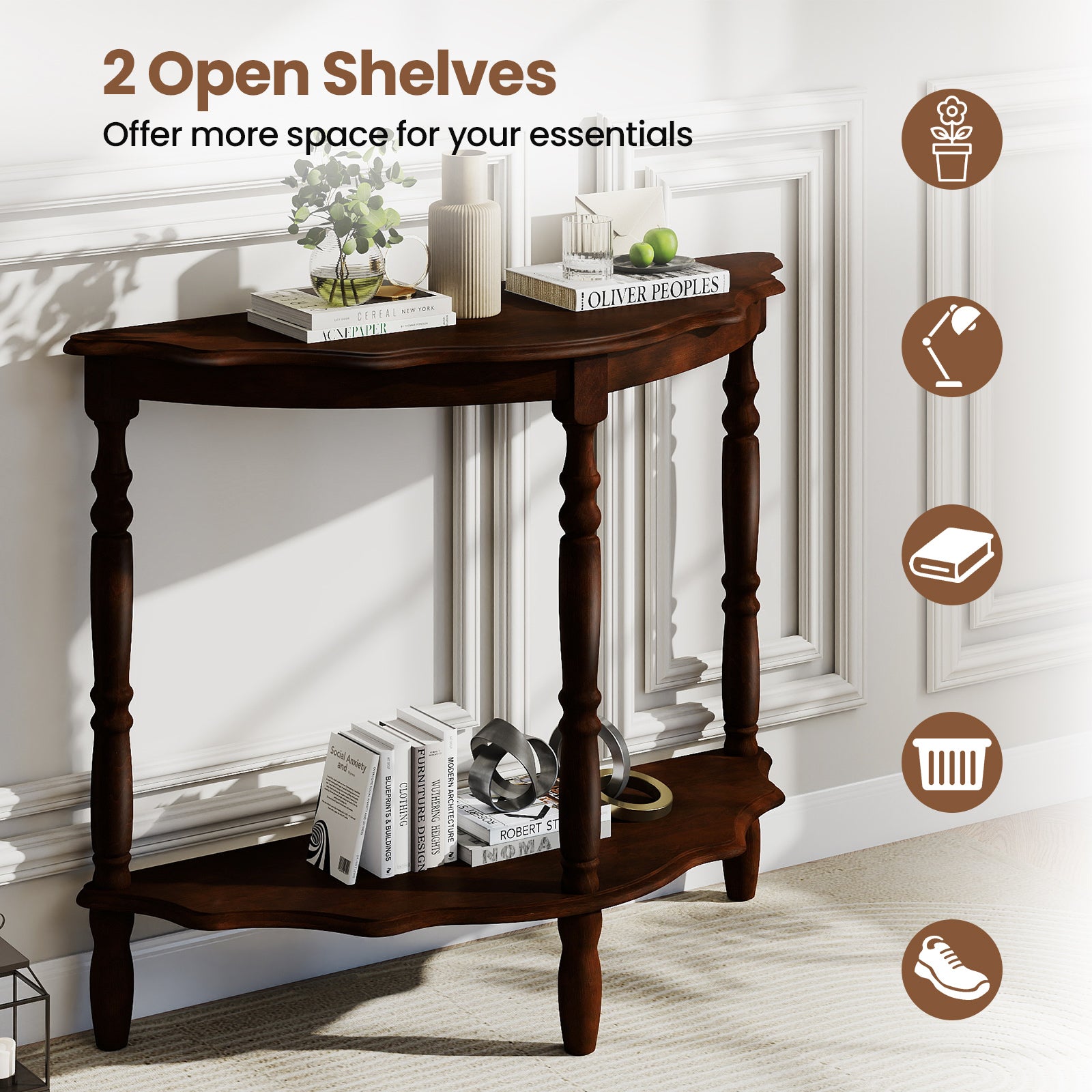 42 Inch Half Moon Console Table With Shelf, Espresso Console Tables at Gallery Canada