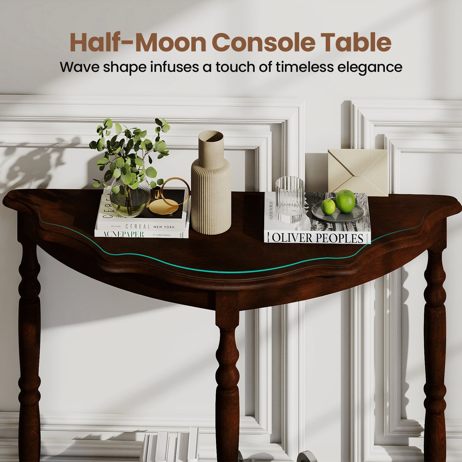 42 Inch Half Moon Console Table With Shelf, Espresso Console Tables at Gallery Canada