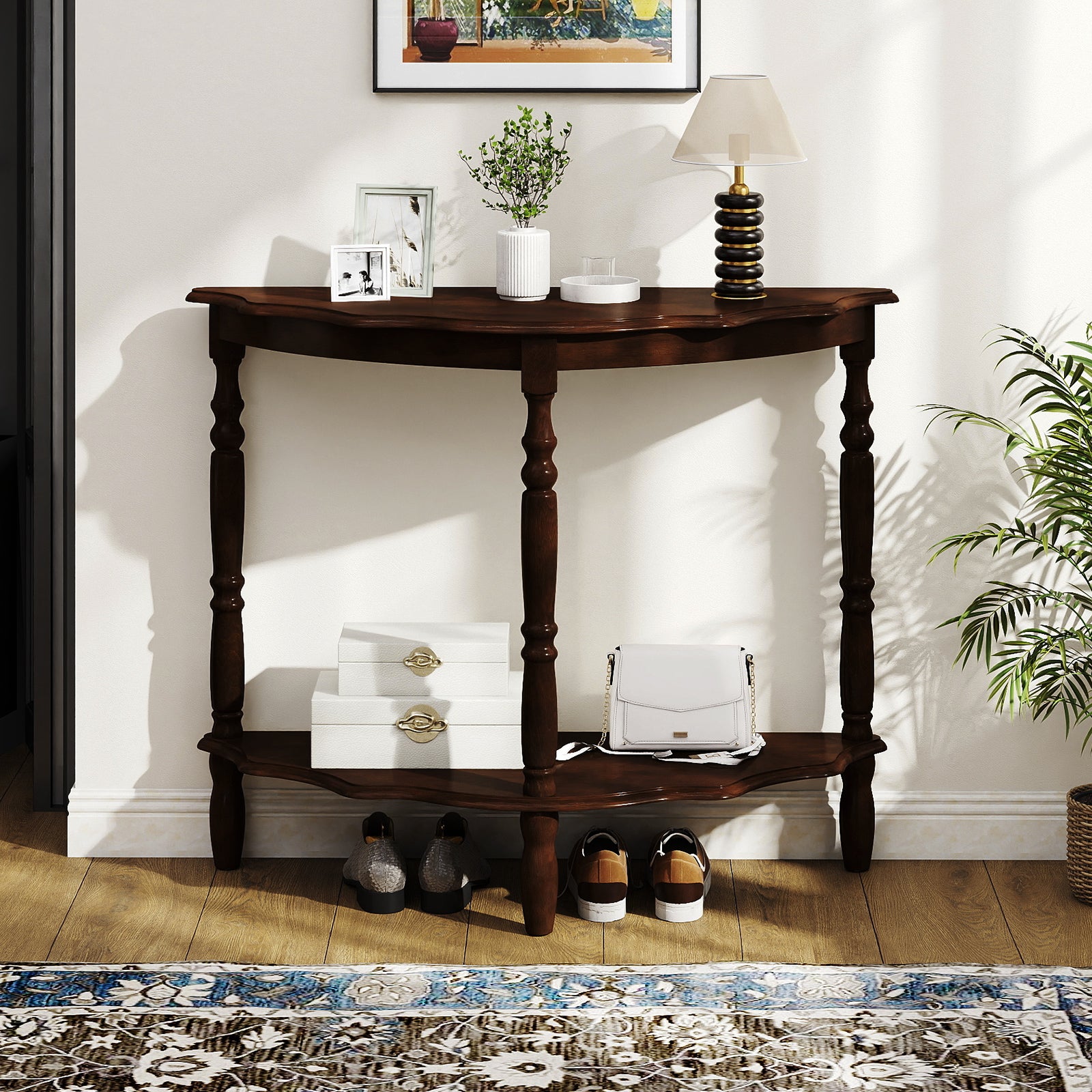 42 Inch Half Moon Console Table With Shelf, Espresso Console Tables at Gallery Canada