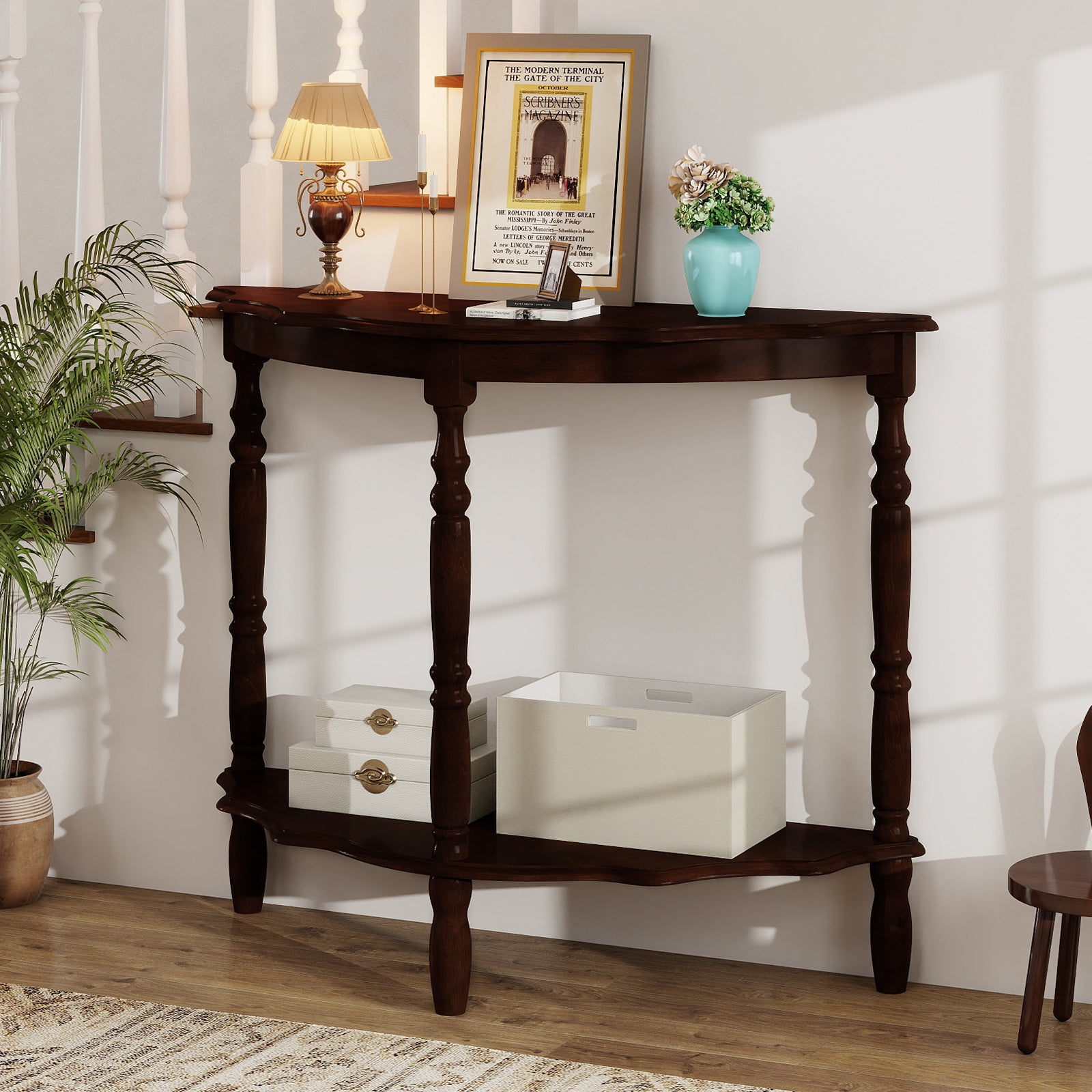 42 Inch Half Moon Console Table With Shelf, Espresso Console Tables at Gallery Canada