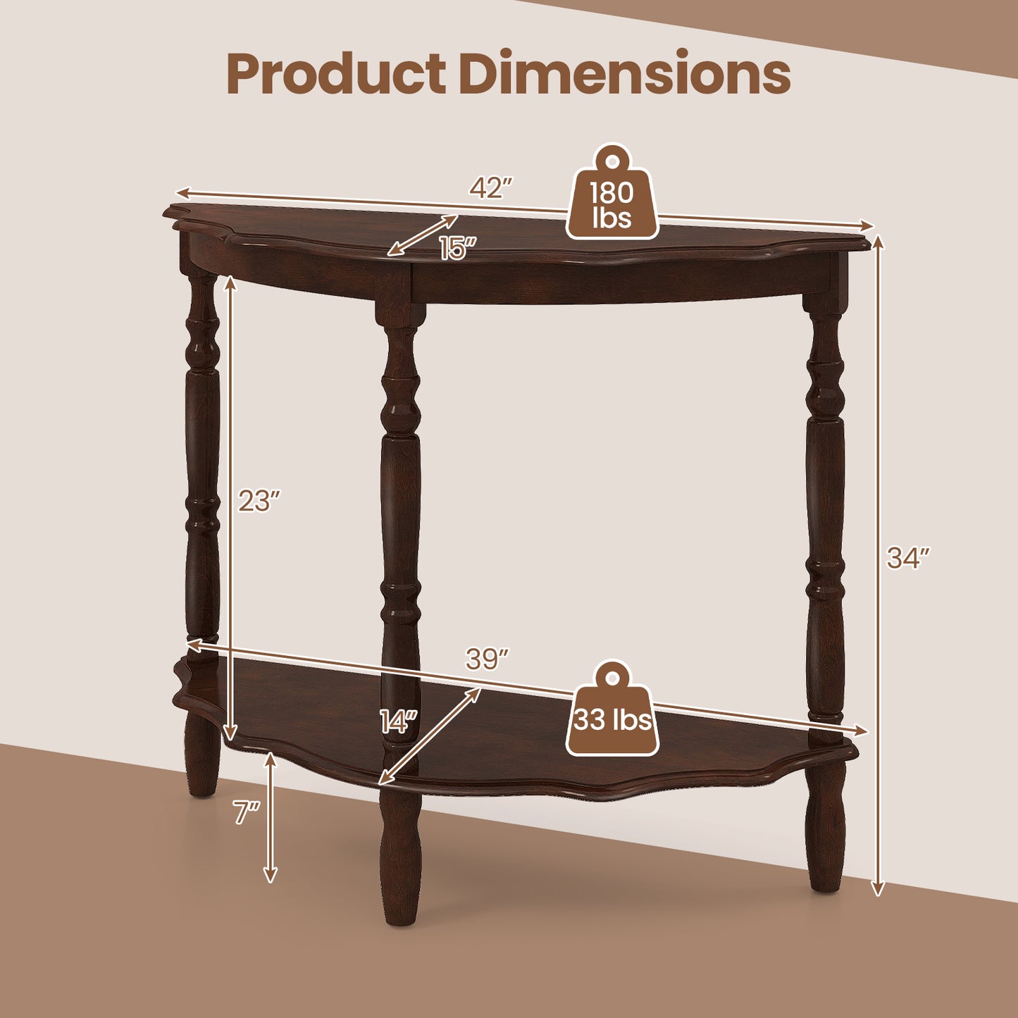42 Inch Half Moon Console Table With Shelf, Espresso Console Tables at Gallery Canada