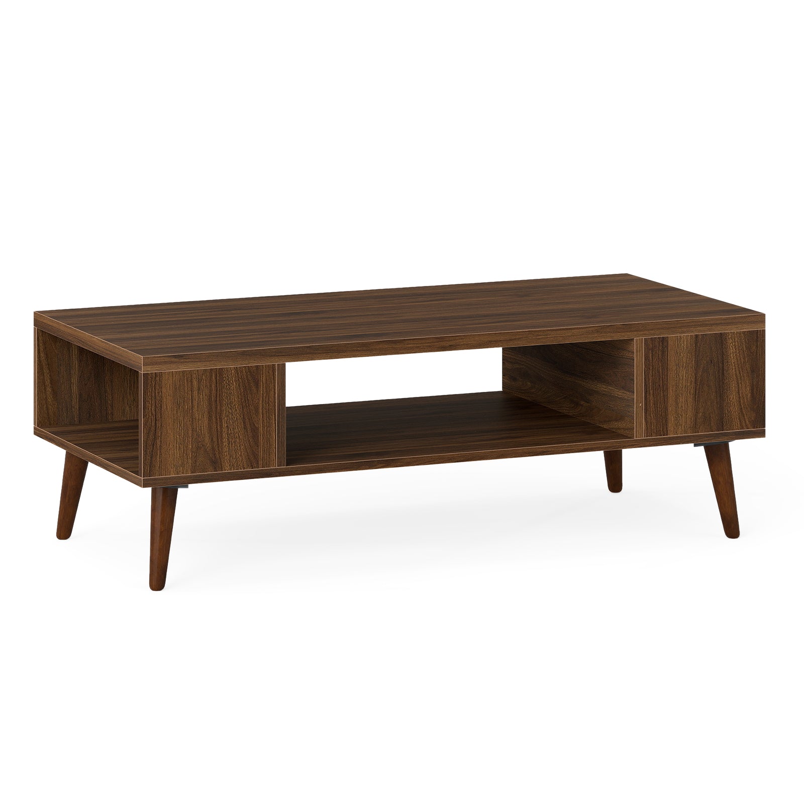 42 Inch Mid Century Modern Coffee Table Rectangular with Open Compartment, Walnut Coffee Tables Walnut at Gallery Canada