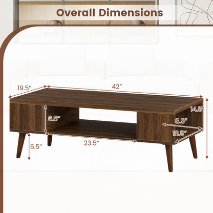 42 Inch Mid Century Modern Coffee Table Rectangular with Open Compartment, Walnut Coffee Tables at Gallery Canada