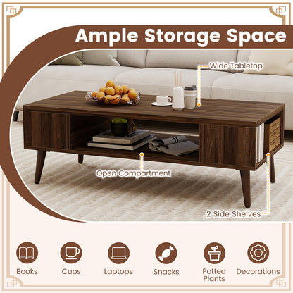 42 Inch Mid Century Modern Coffee Table Rectangular with Open Compartment, Walnut Coffee Tables at Gallery Canada