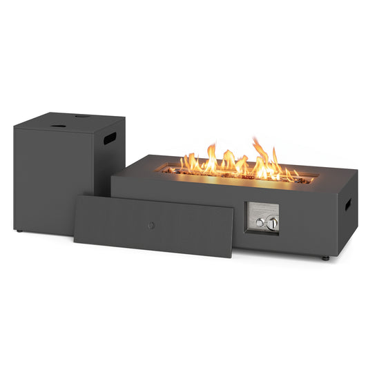 42 Inch Outdoor Rectangular Fire Table 50 000 BTU with Tank Holder, Black Fire Pit Tables Black at Gallery Canada