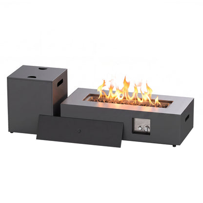 42 Inch Outdoor Rectangular Fire Table 50 000 BTU with Tank Holder, Black Fire Pit Tables Black at Gallery Canada