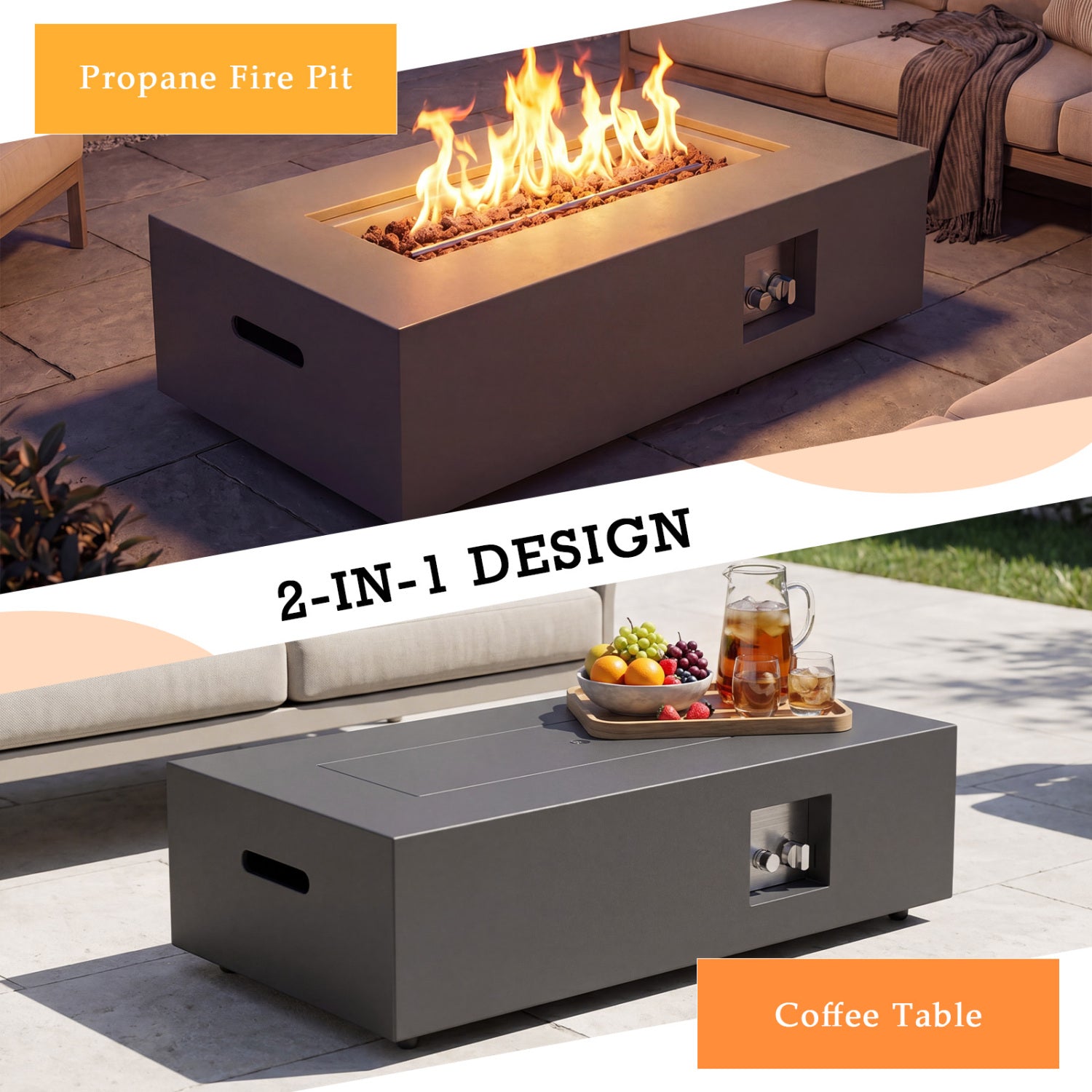 42 Inch Outdoor Rectangular Fire Table 50 000 BTU with Tank Holder, Black Fire Pit Tables at Gallery Canada