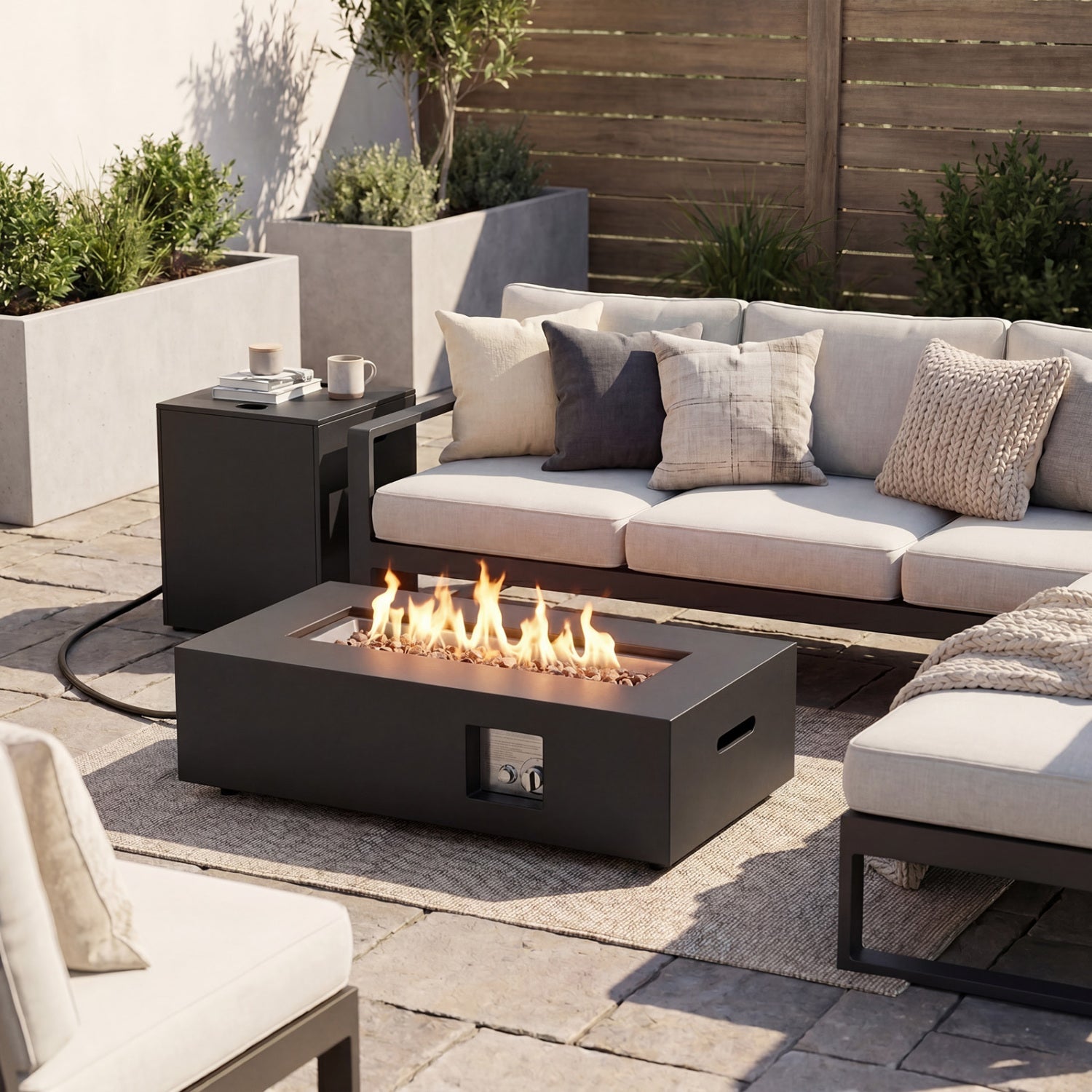 42 Inch Outdoor Rectangular Fire Table 50 000 BTU with Tank Holder, Black Fire Pit Tables at Gallery Canada