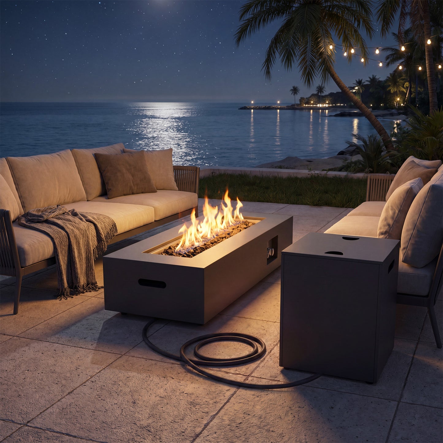 42 Inch Outdoor Rectangular Fire Table 50 000 BTU with Tank Holder, Black Fire Pit Tables at Gallery Canada