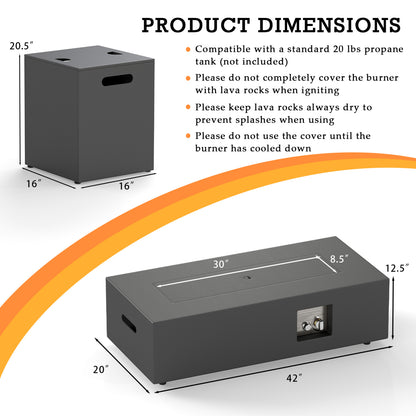 42 Inch Outdoor Rectangular Fire Table 50 000 BTU with Tank Holder, Black Fire Pit Tables at Gallery Canada