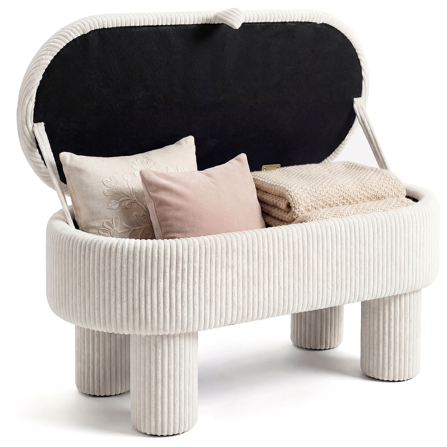 42 Inch Storage Ottoman Bench Corduroy, Beige Ottomans at Gallery Canada