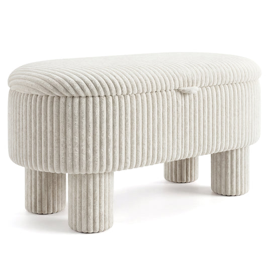 42 Inch Storage Ottoman Bench Corduroy, Beige Ottomans Beige at Gallery Canada