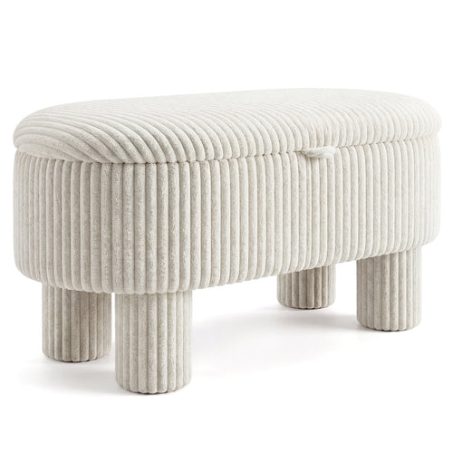 42 Inch Storage Ottoman Bench Corduroy, Beige