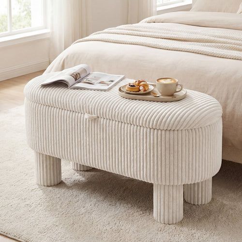 42 Inch Storage Ottoman Bench Corduroy, Beige