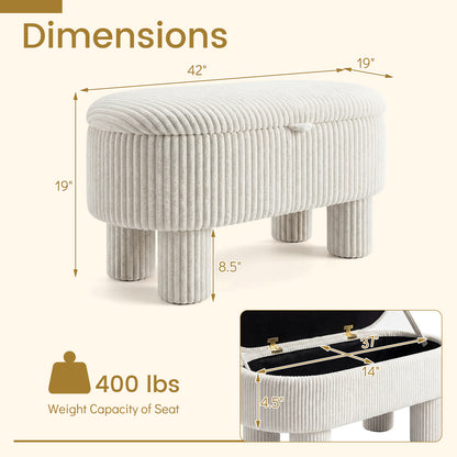 42 Inch Storage Ottoman Bench Corduroy, Beige Ottomans at Gallery Canada