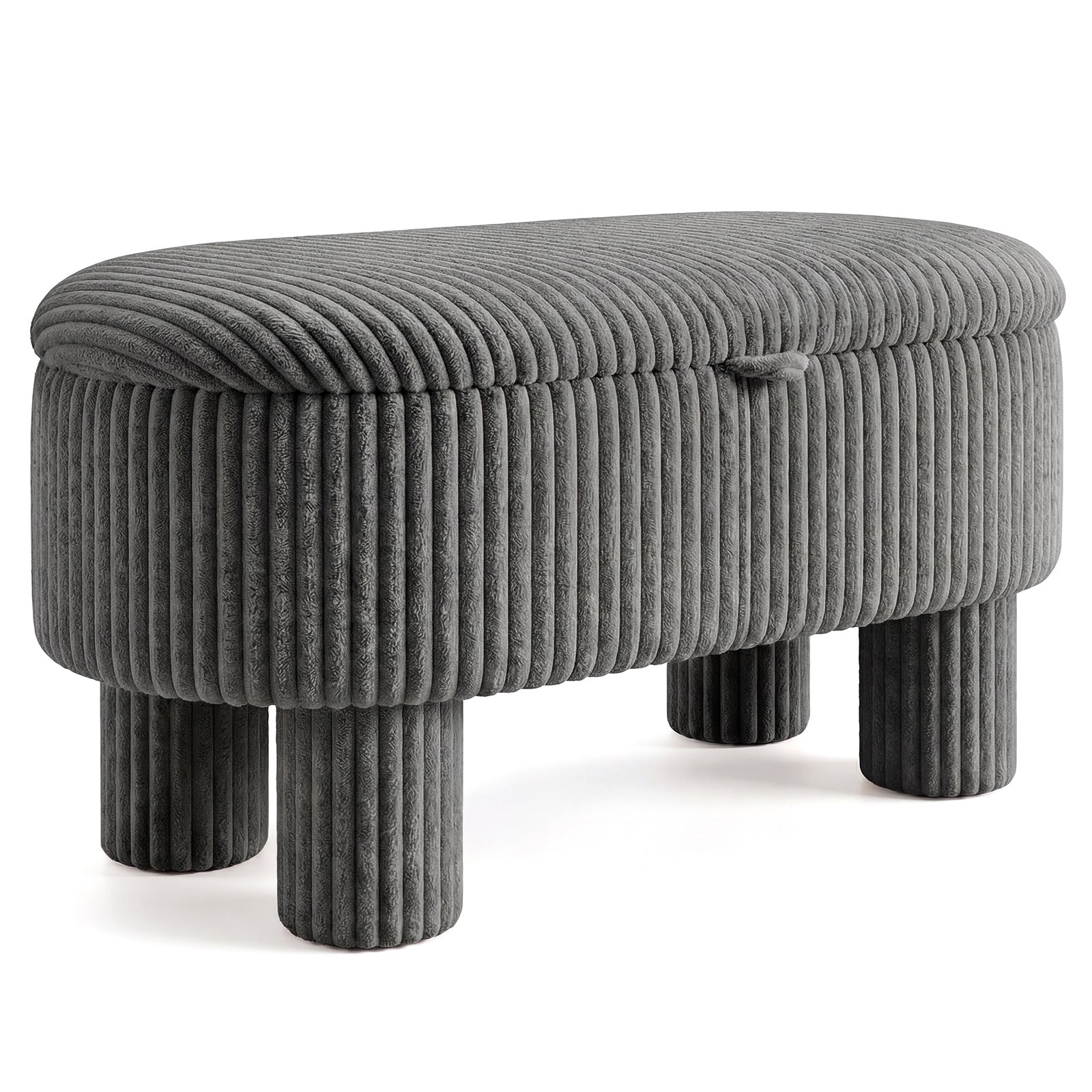 42 Inch Storage Ottoman Bench, Corduroy Fabric Footstool, Gray