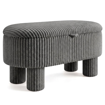 42 Inch Storage Ottoman Bench, Corduroy Fabric Footstool, Gray Ottomans at Gallery Canada