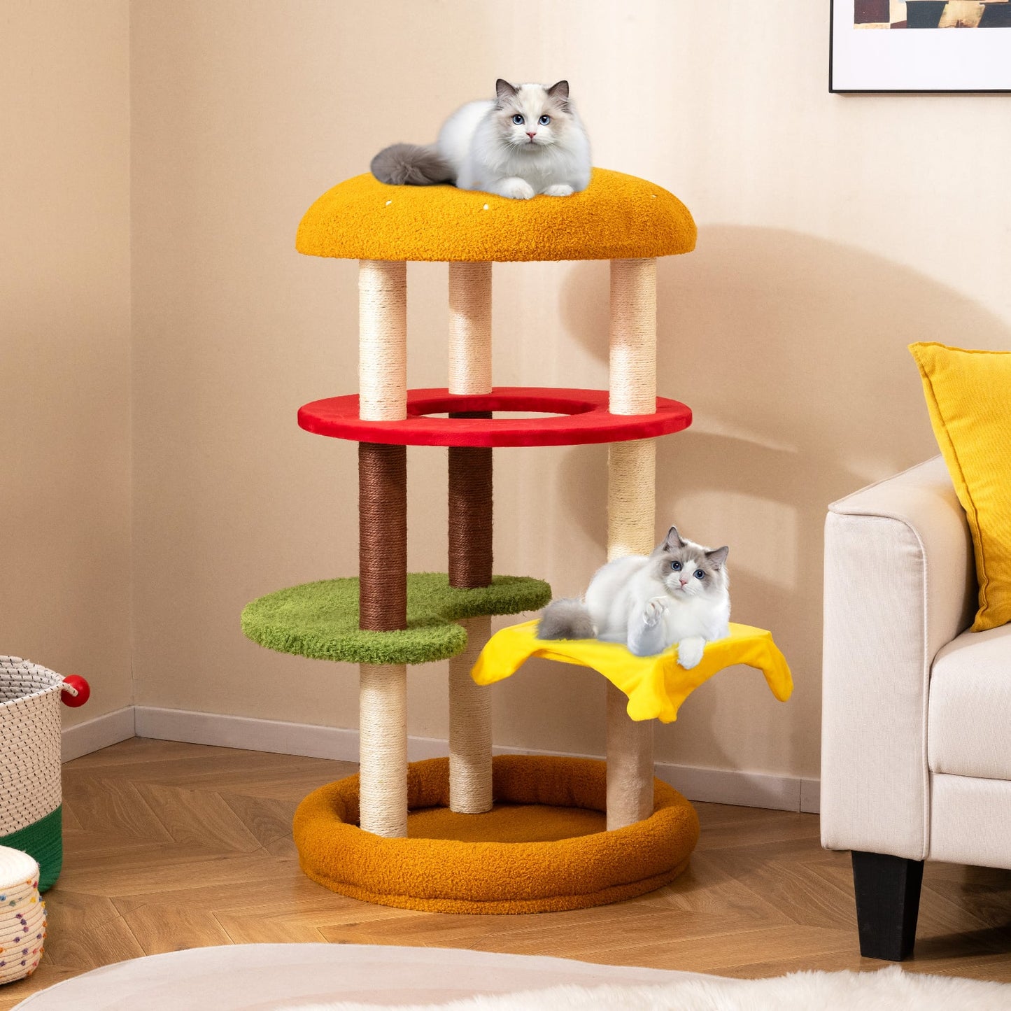 42 Inch Tall Cat Tree, Multi-Level, Padded Perch, Cat Bed, Yellow Cat Trees Condos & Scratchers at Gallery Canada