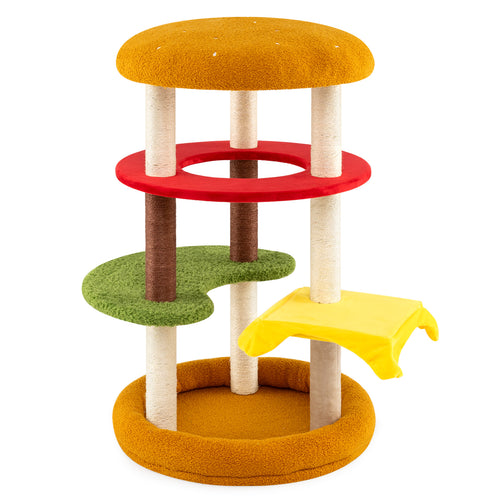 42 Inch Tall Cat Tree, Multi-Level, Padded Perch, Cat Bed, Yellow