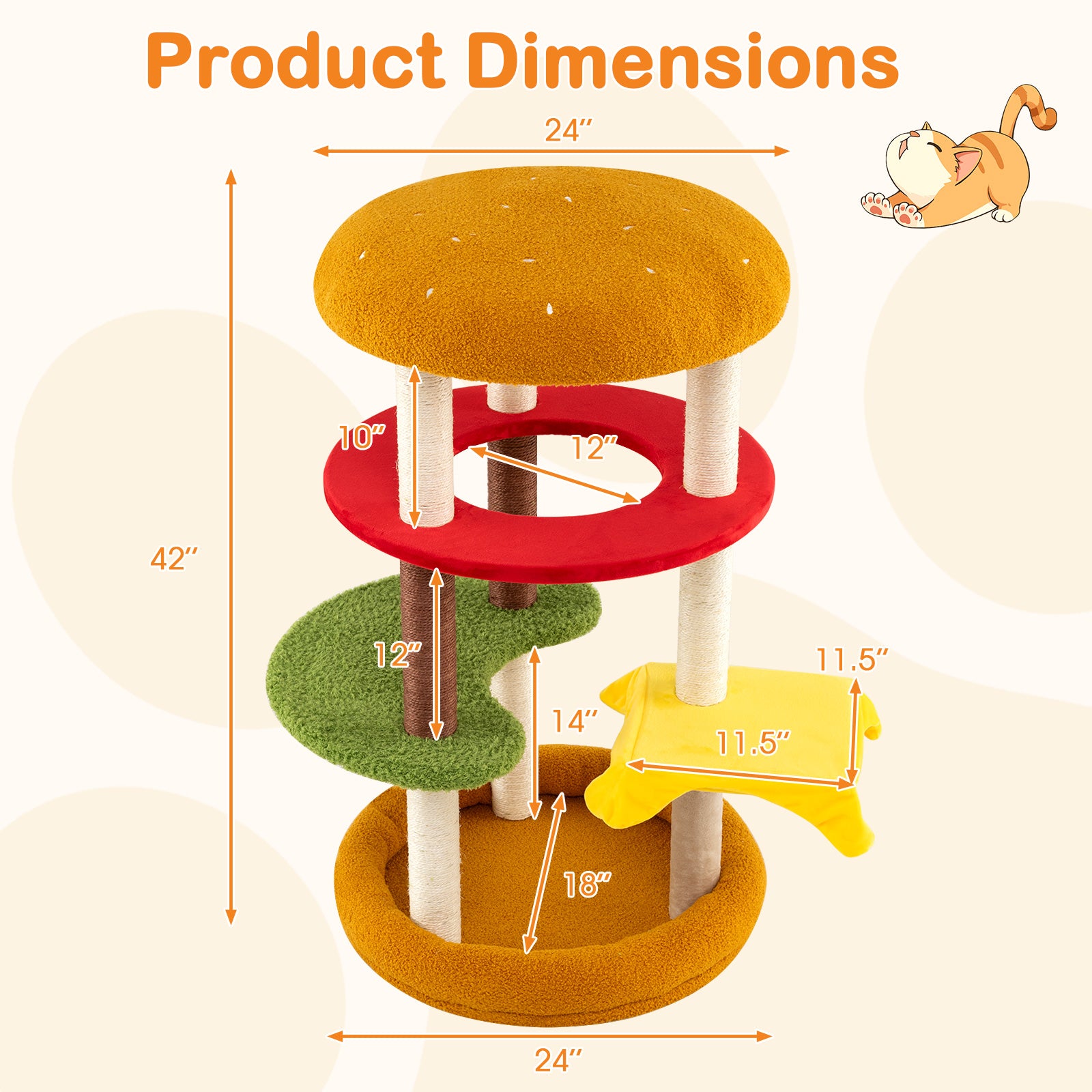 42 Inch Tall Cat Tree, Multi-Level, Padded Perch, Cat Bed, Yellow Cat Trees Condos & Scratchers at Gallery Canada