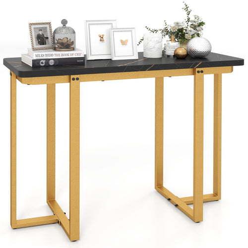 42 Inches Modern Faux Marble Entryway Table with Geometric Metal Frame, Black