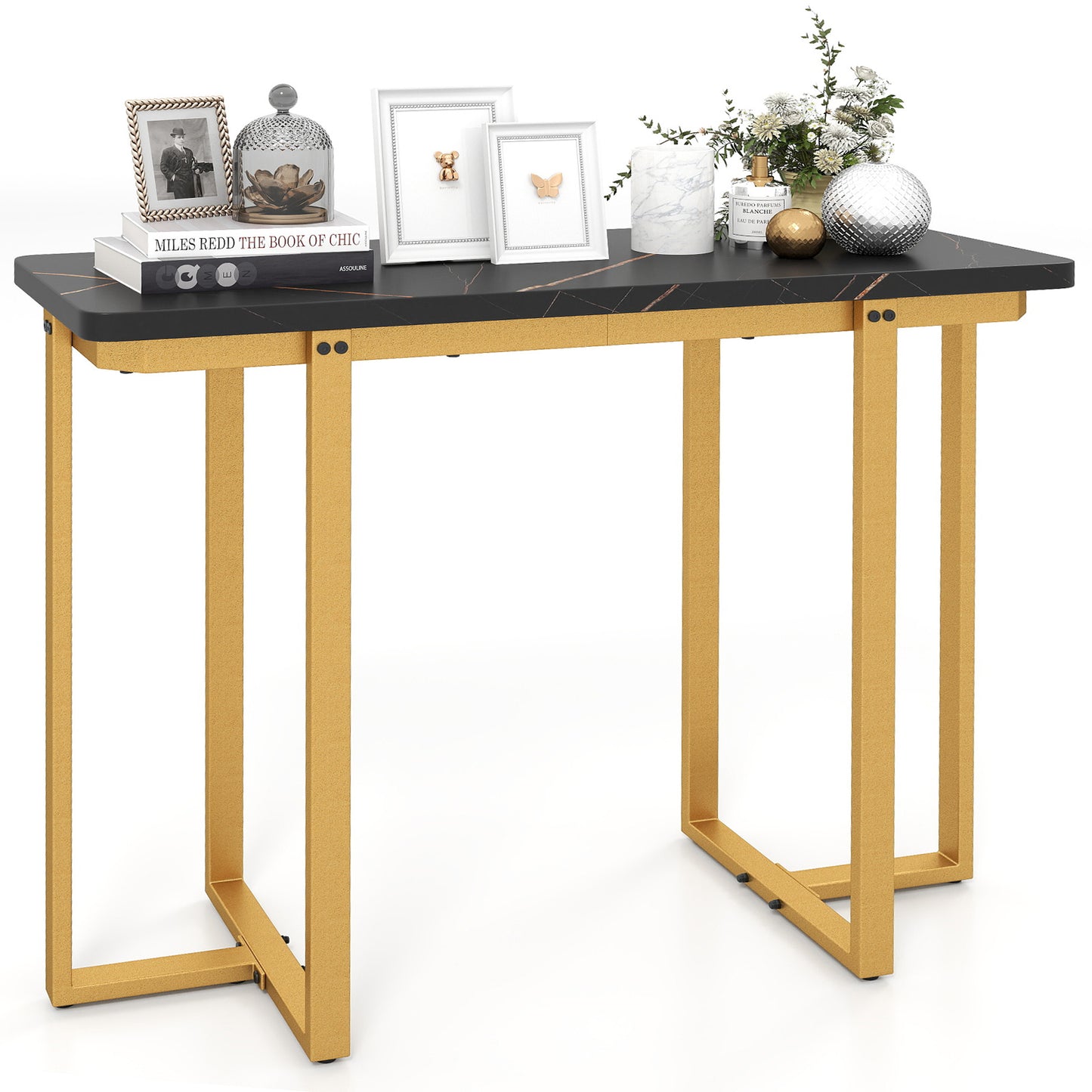 42 Inches Modern Faux Marble Entryway Table with Geometric Metal Frame, Black Console Tables at Gallery Canada