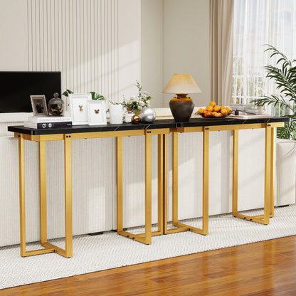 42 Inches Modern Faux Marble Entryway Table with Geometric Metal Frame, Black Console Tables at Gallery Canada