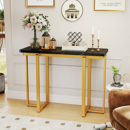 42 Inches Modern Faux Marble Entryway Table with Geometric Metal Frame, Black Console Tables at Gallery Canada