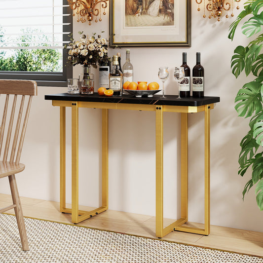 42 Inches Modern Faux Marble Entryway Table with Geometric Metal Frame, Black