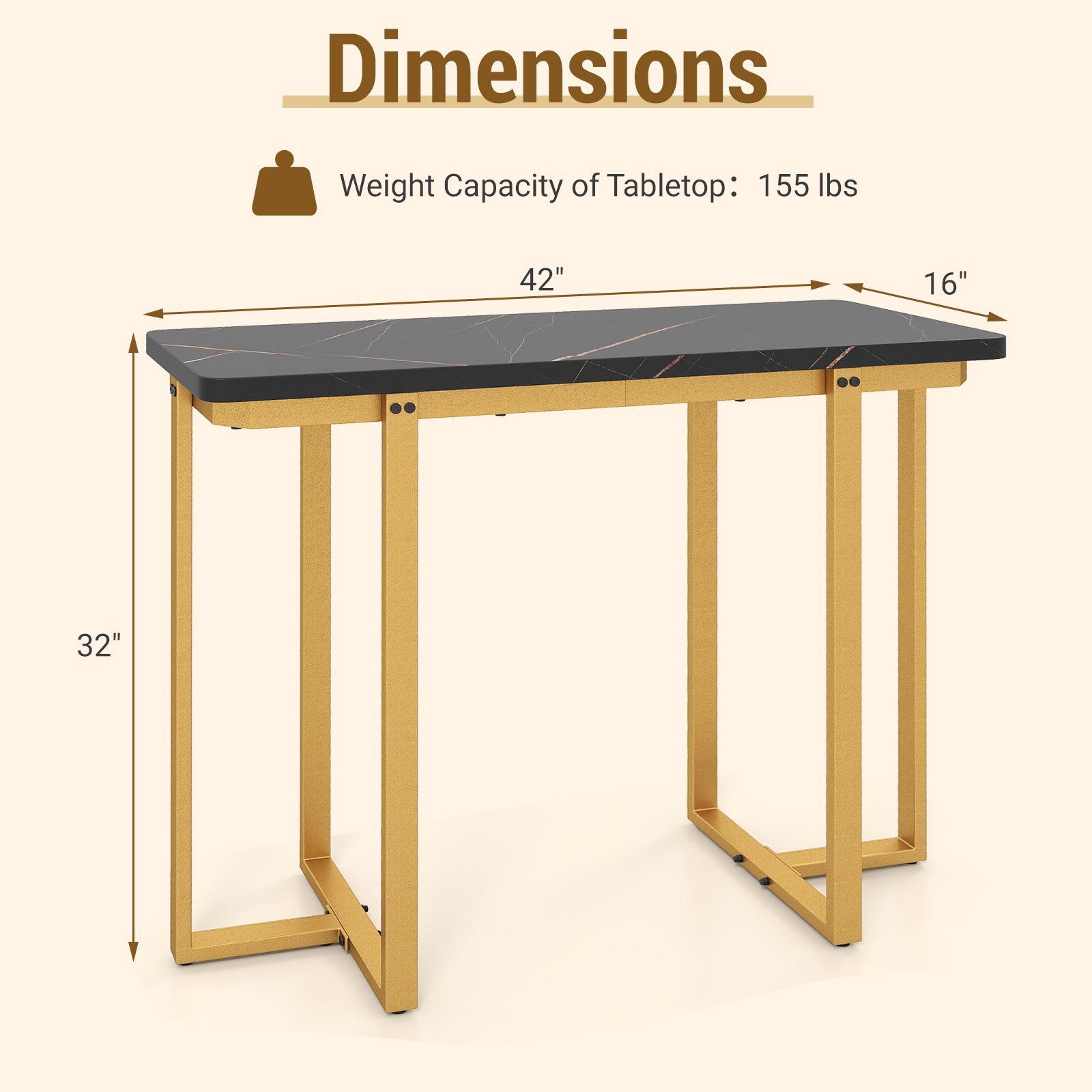 42 Inches Modern Faux Marble Entryway Table with Geometric Metal Frame, Black Console Tables at Gallery Canada