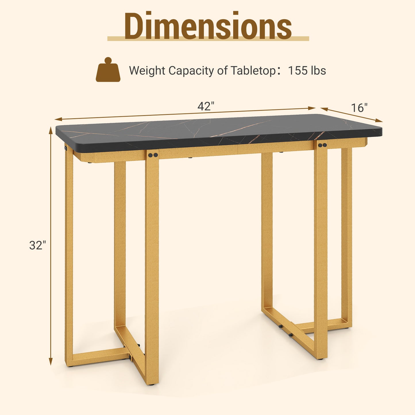 42 Inches Modern Faux Marble Entryway Table with Geometric Metal Frame, Black Console Tables at Gallery Canada