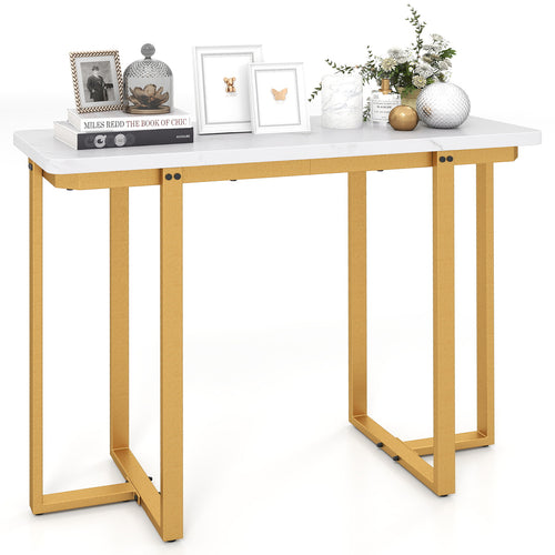 42 Inches Modern Faux Marble Entryway Table with Geometric Metal Frame, White