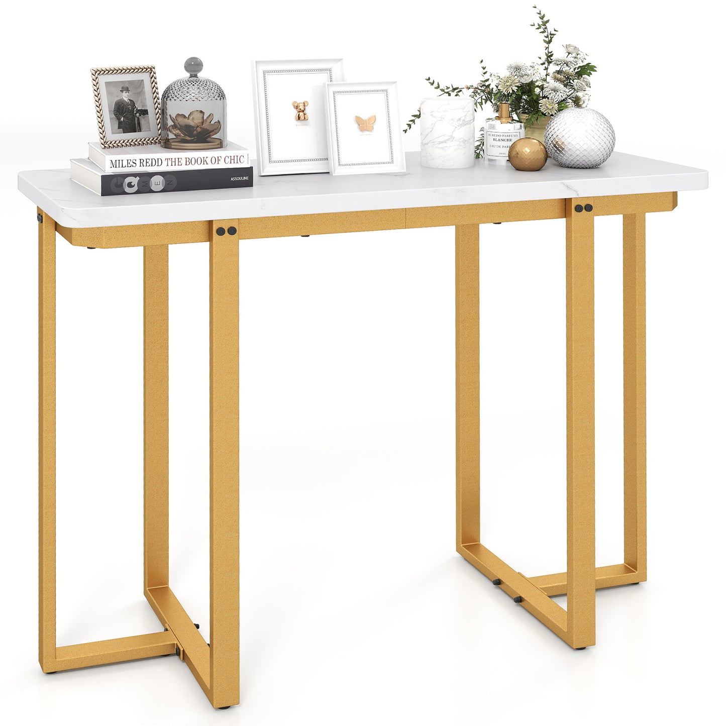 42 Inches Modern Faux Marble Entryway Table with Geometric Metal Frame, White Console Tables White at Gallery Canada