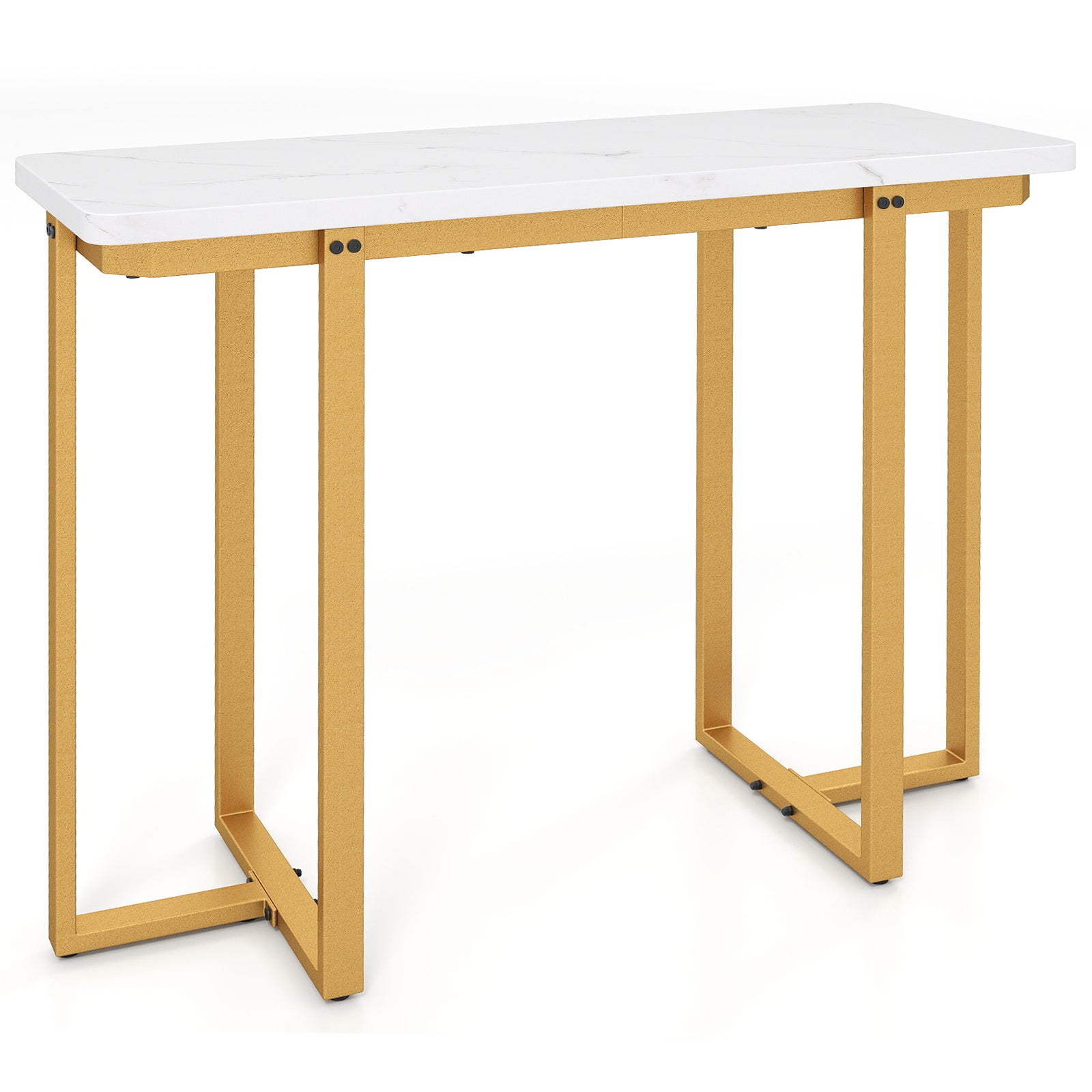 42 Inches Modern Faux Marble Entryway Table with Geometric Metal Frame, White Console Tables at Gallery Canada