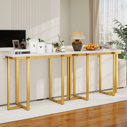 42 Inches Modern Faux Marble Entryway Table with Geometric Metal Frame, White Console Tables at Gallery Canada