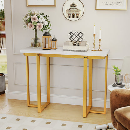 42 Inches Modern Faux Marble Entryway Table with Geometric Metal Frame, White Console Tables at Gallery Canada