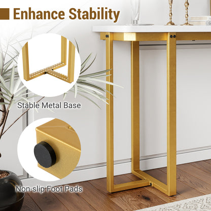 42 Inches Modern Faux Marble Entryway Table with Geometric Metal Frame, White Console Tables at Gallery Canada