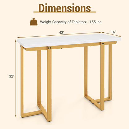 42 Inches Modern Faux Marble Entryway Table with Geometric Metal Frame, White Console Tables at Gallery Canada