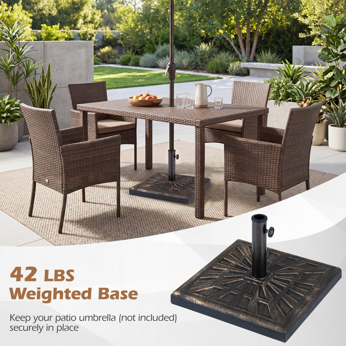 Base de parasol lestée de 42 LBS, bronze