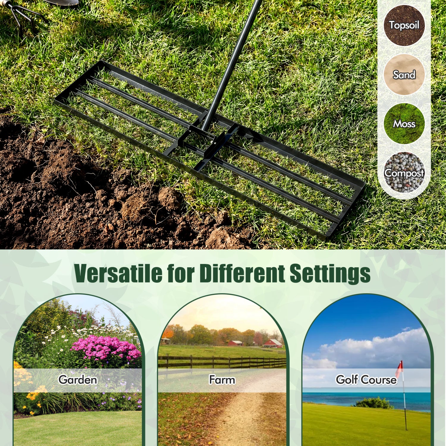 42 x 10 Inch Lawn Leveling Rake, Ergonomic Handle, Black Lawn Care Tools at Gallery Canada