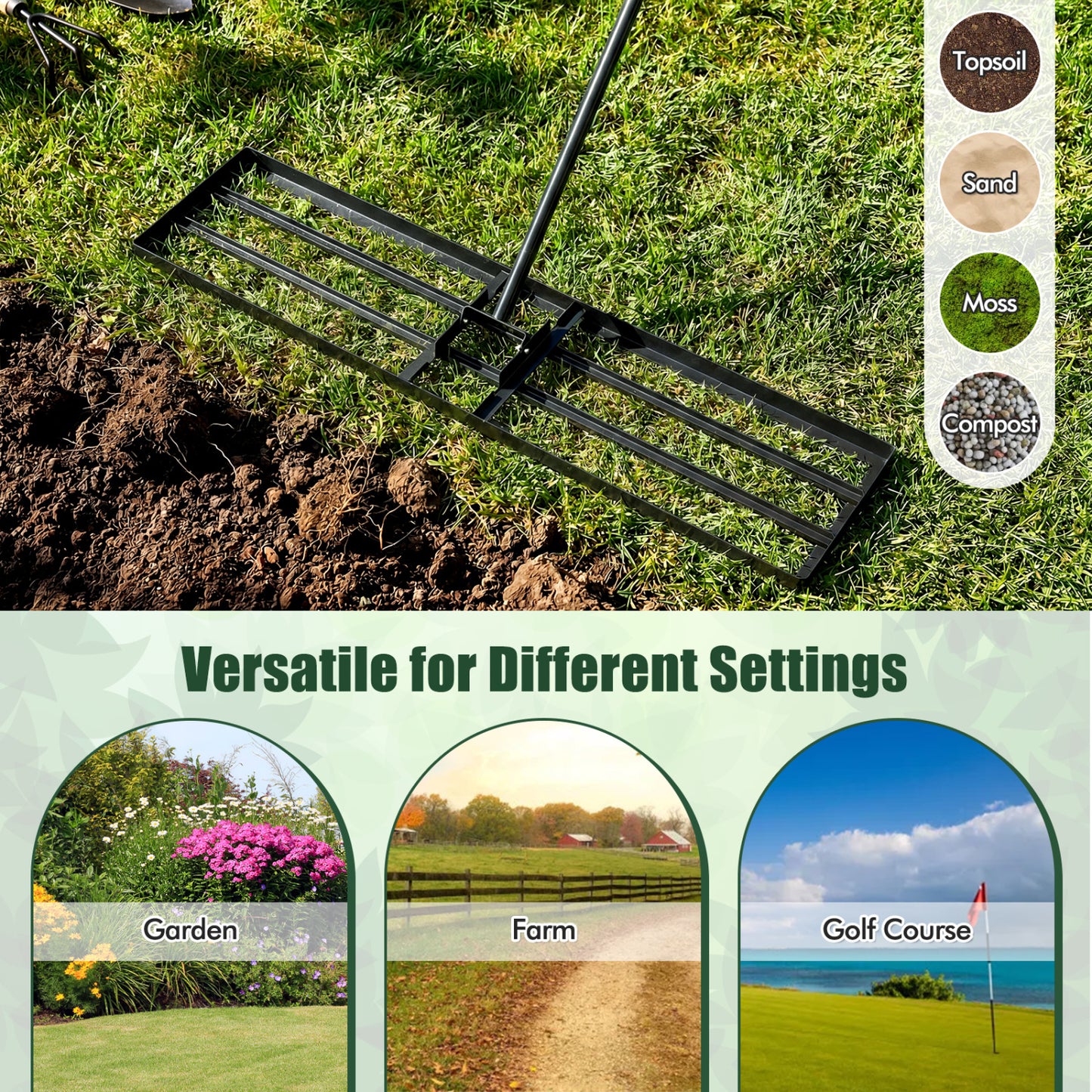42 x 10 Inch Lawn Leveling Rake, Ergonomic Handle, Black Lawn Care Tools at Gallery Canada