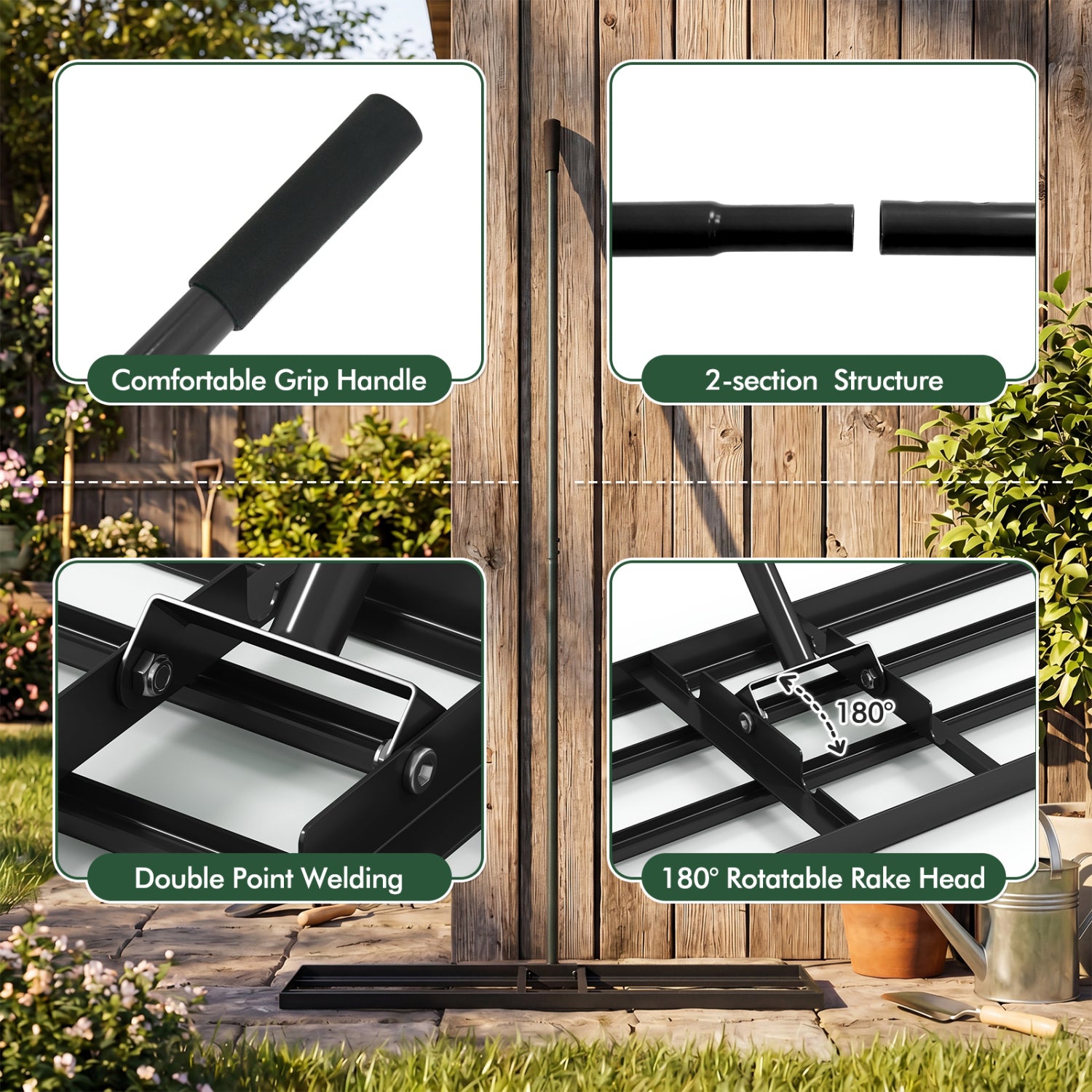 42 x 10 Inch Lawn Leveling Rake, Ergonomic Handle, Black Lawn Care Tools at Gallery Canada