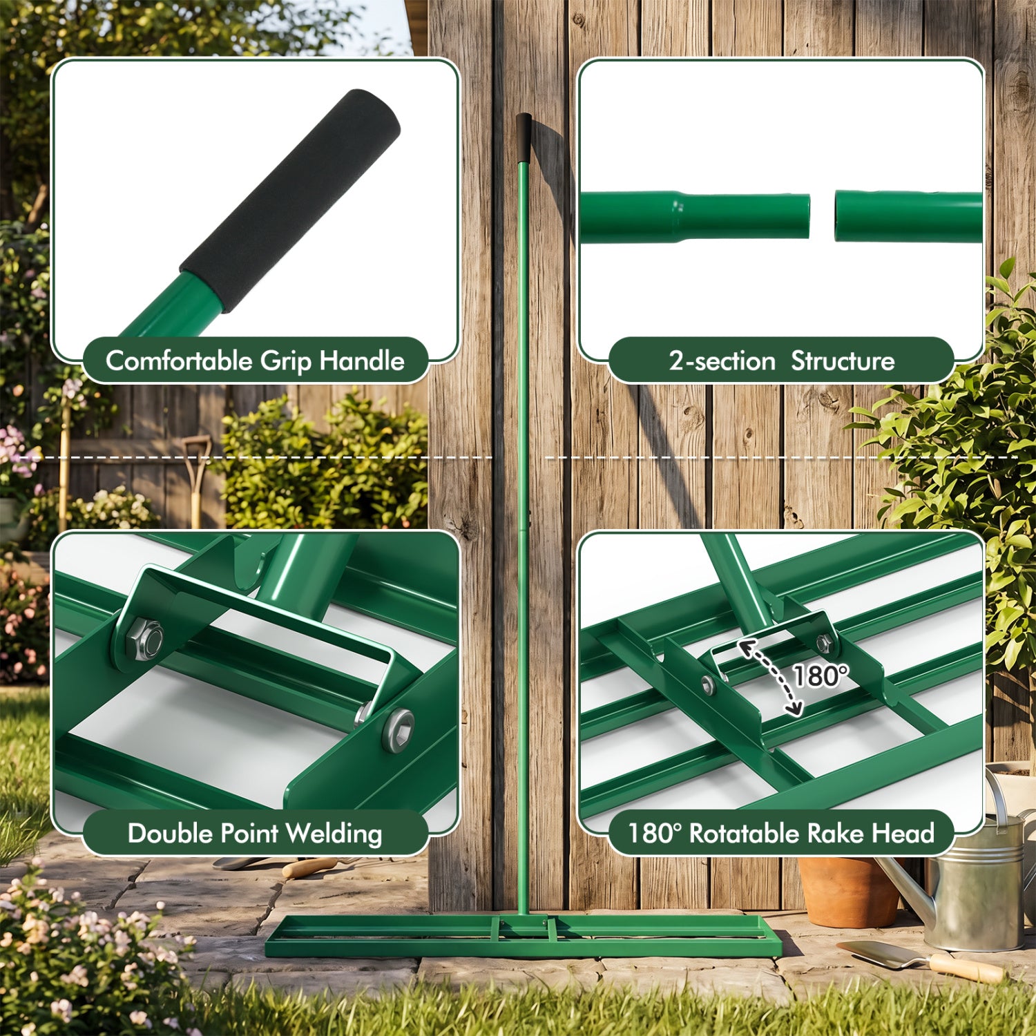 42 x 10 Inch Lawn Leveling Rake, Ergonomic Handle, Green Garden Tools at Gallery Canada