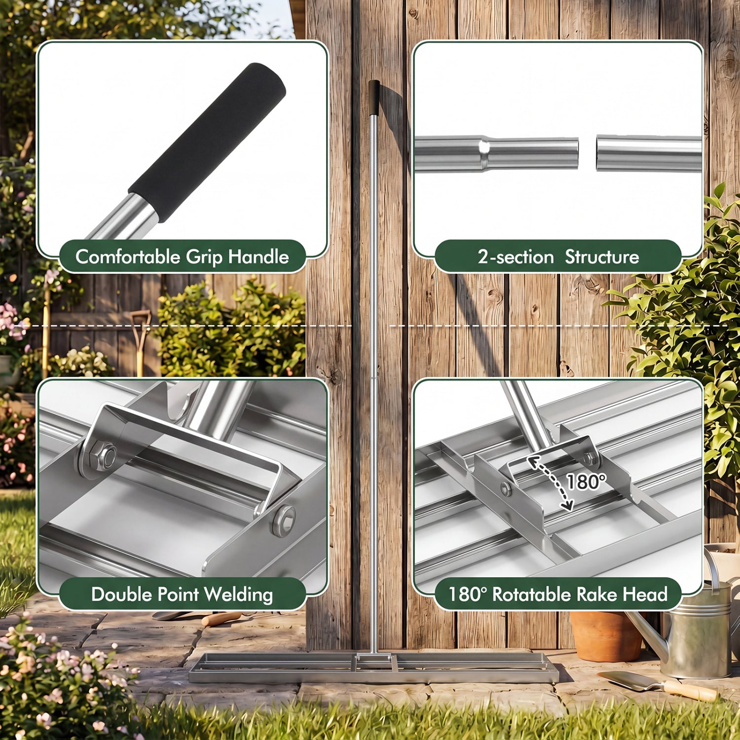 42 x 10 Inch Lawn Leveling Rake, Ergonomic Handle, Silver Lawn Care Tools at Gallery Canada