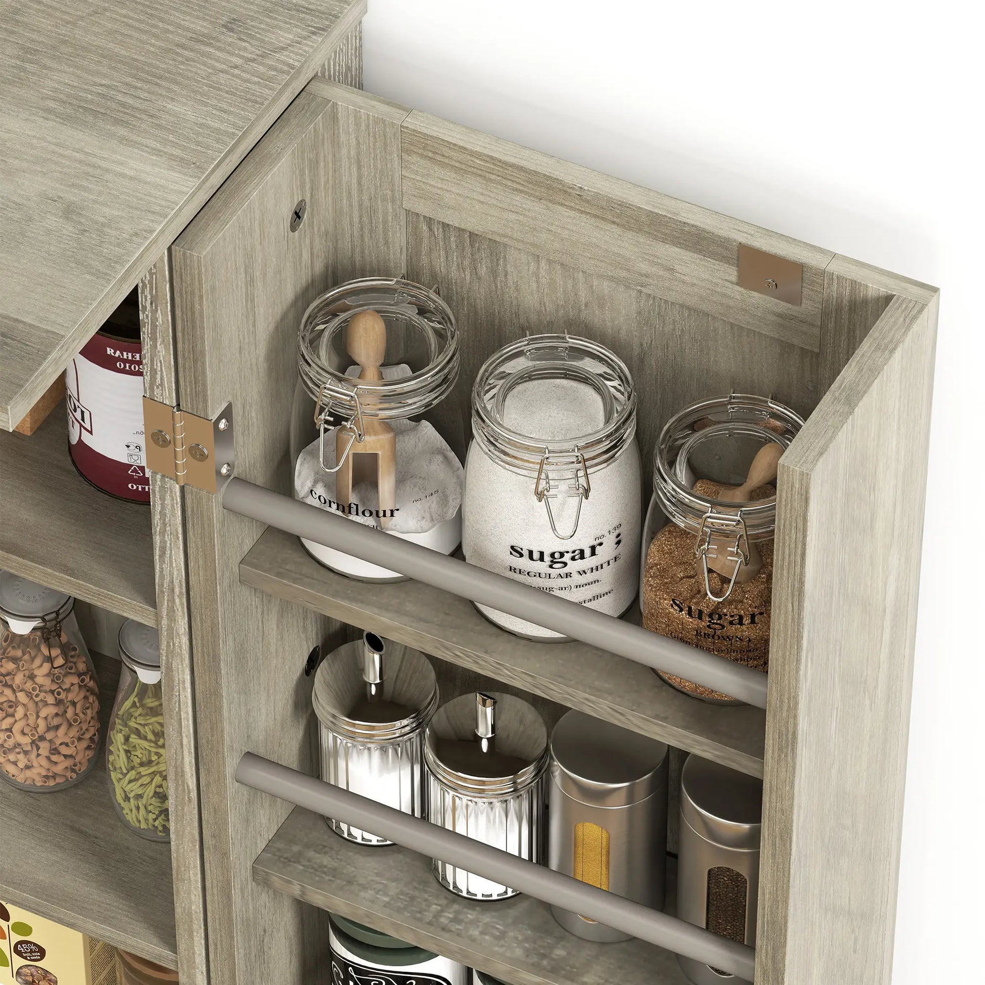 50" Pantry Storage Cabinet, Farmhouse Style, Adjustable Shelves, Distressed Grey, Grey Kitchen Pantry Cabinets at Gallery Canada
