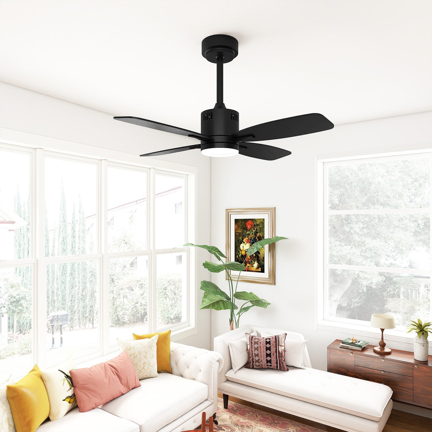 42inch Ceiling Fan with Light and Remote 3CCT LED with Memory 4H Timer 6 Speeds, Black Ceiling Fans at Gallery Canada