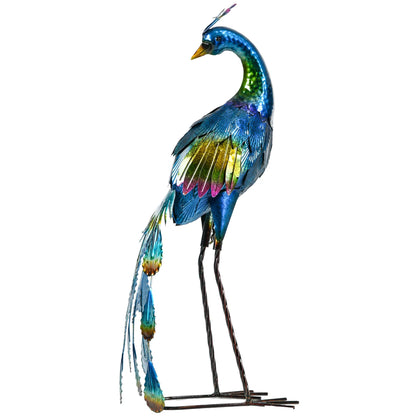Peacock Garden Statue, 9.8" W x 11.4" D x 23.2" H, Steel Bird Ornament, Multi-Coloured Garden Decor Multi Colour at Gallery Canada