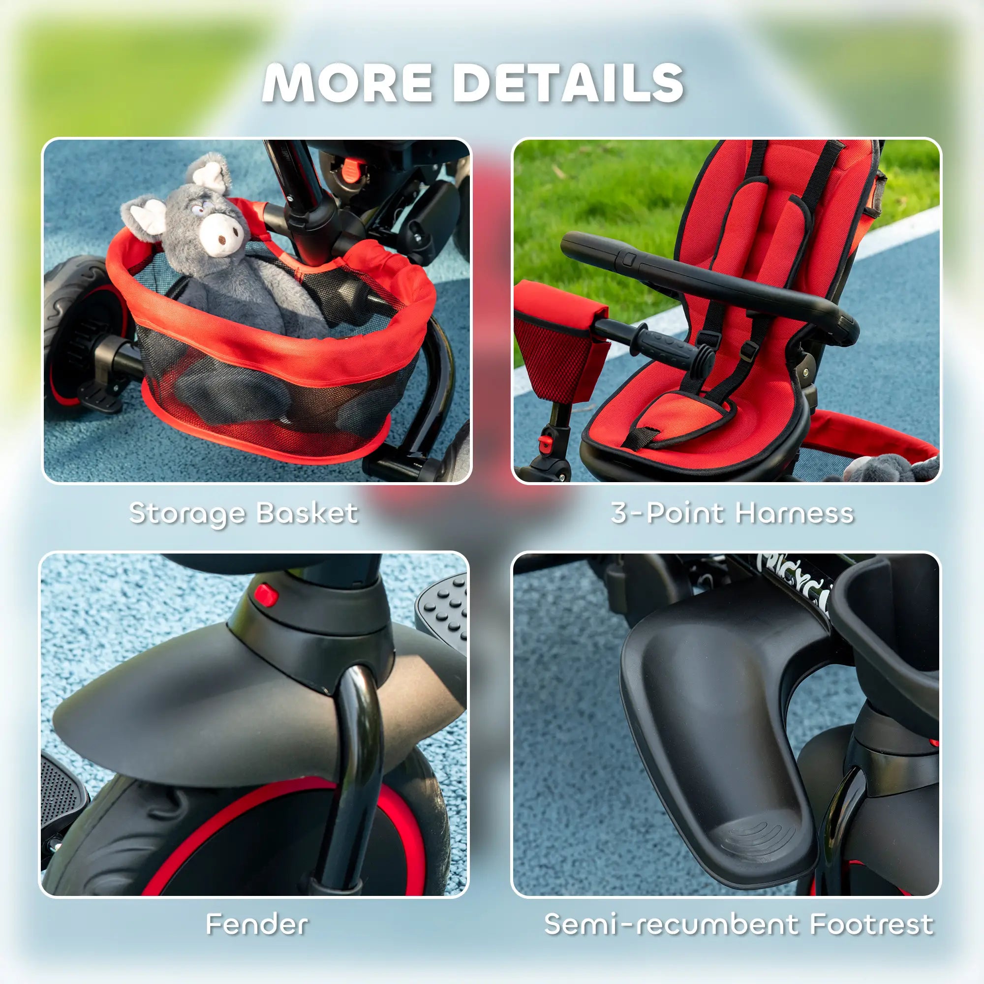 6-in-1 Toddler Tricycle, Foldable, Adjustable Seat, Push Handle, Red Tricycles for Kids at Gallery Canada
