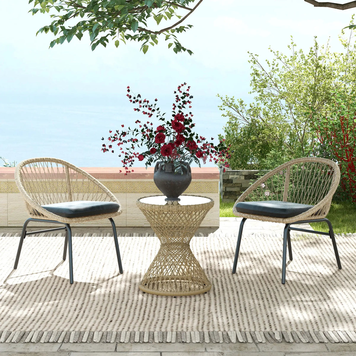 Wicker Outdoor Coffee Table, 18" Round Drum Style, Light Brown Patio Side Tables at Gallery Canada